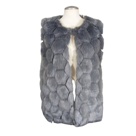 SIONI Womens Faux Fur Vest Jacket M Medium Gray Luxury Outerwear Fashion Soft - Picture 1 of 6